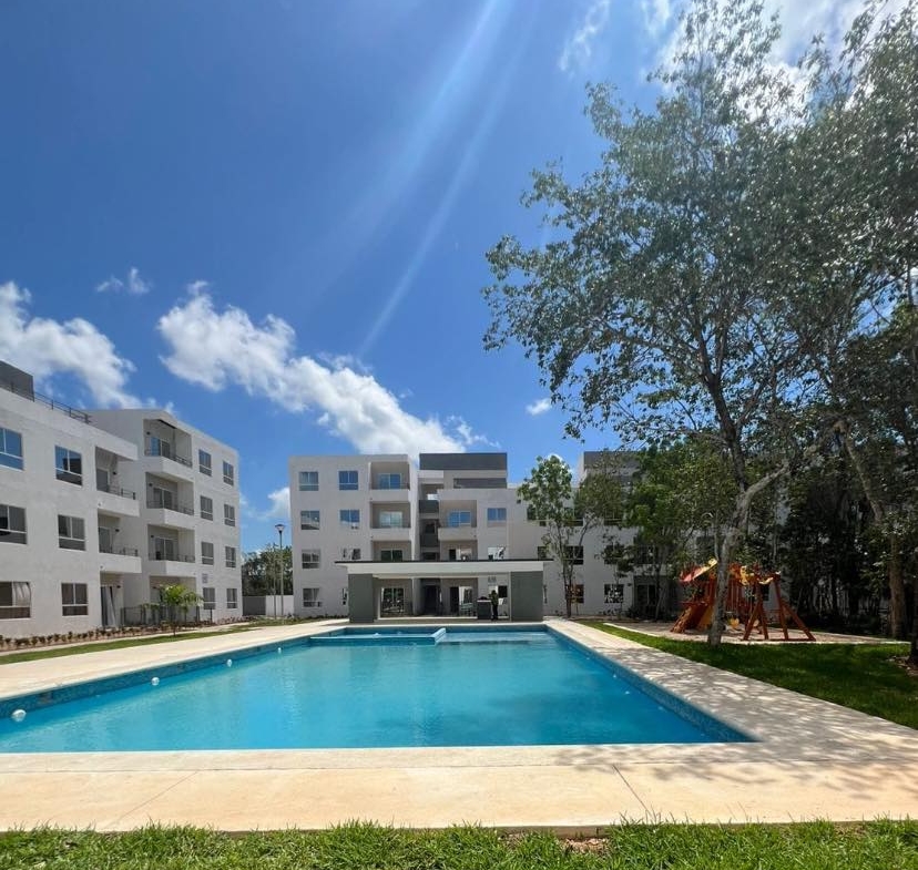 En renta departamento nuevo de 2 recamaras en privda con alberca ubicado en Cancun departamento seguro y tranquilo con amenidades en cancun