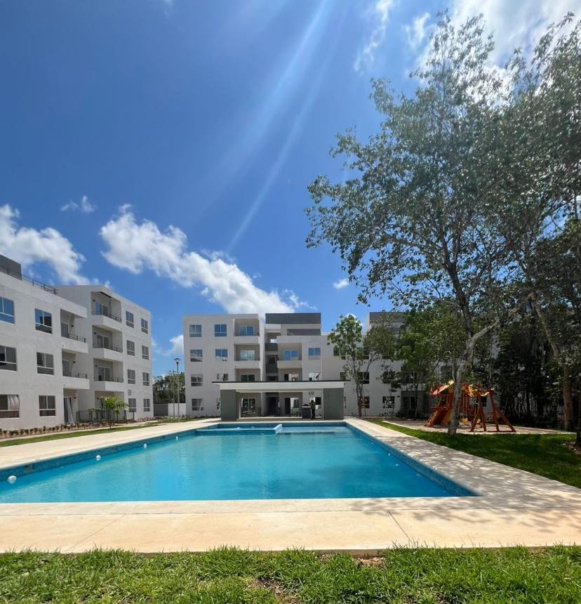 En renta departamento nuevo de 2 recamaras en privda con alberca ubicado en Cancun departamento seguro y tranquilo con amenidades en cancun