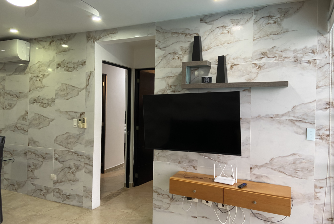 Sala del departamento en Residencial Dream Lagoons, Cancún